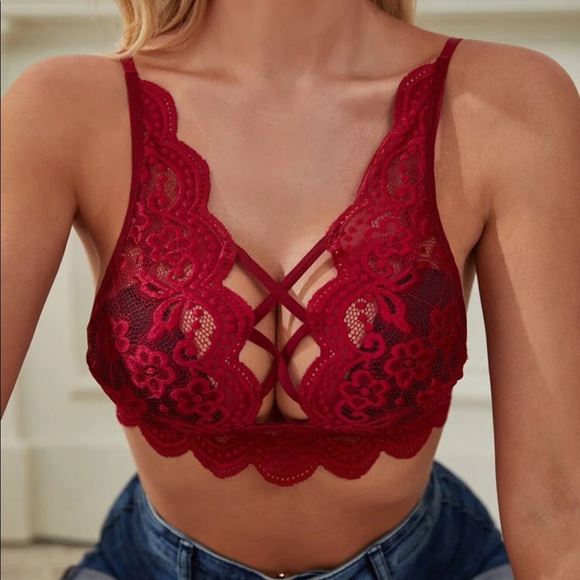 Chic Nation Other - New Criss Cross Burgundy/black Laced Bralette